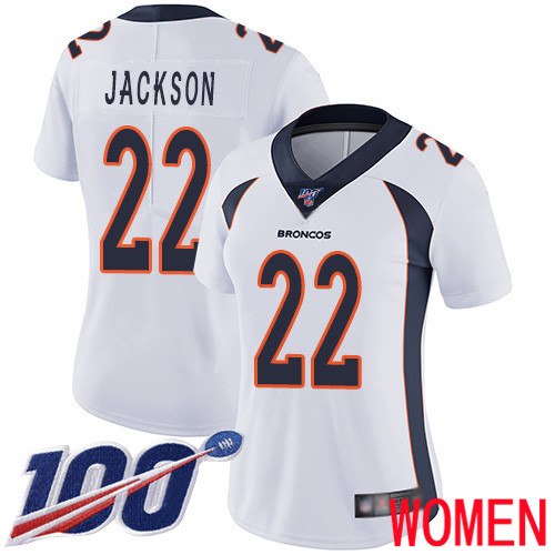 Women Denver Broncos #22 Kareem Jackson White Vapor Untouchable Limited Player 100th Season Football NFL Jersey->youth nfl jersey->Youth Jersey